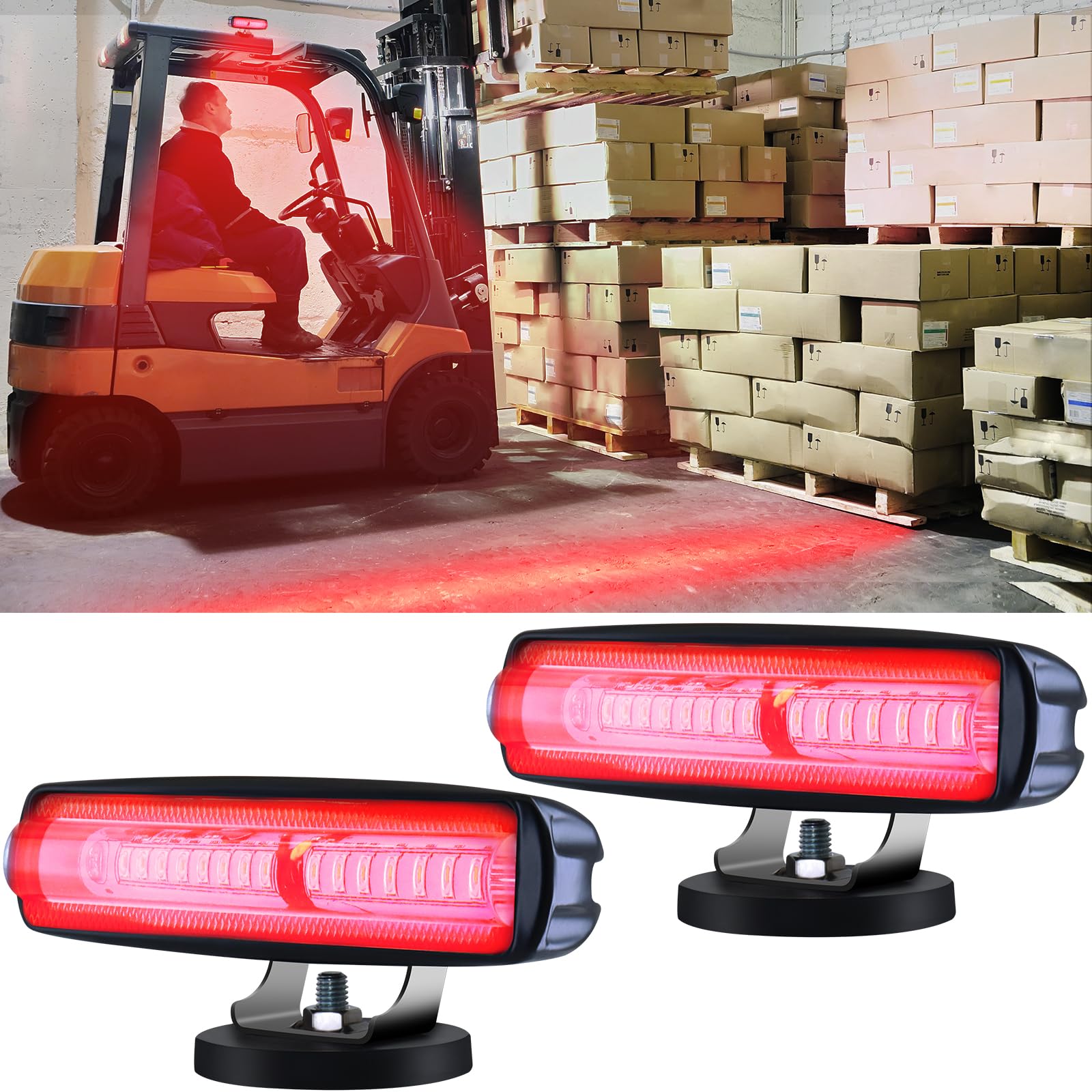 Lumière de sécurité industrielle de 30 W pour chariot élévateur – Zone d'avertissement de ligne droite rouge, boîtier en aluminium robuste étanche IP68, support de montage réglable avec base