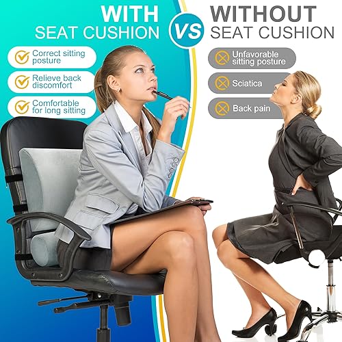 Miniatura 7 de urnexttour Almohada de apoyo lumbar para silla de oficina, automóvil, almohada de espuma viscoelástica con diseño convexo para aliviar el dolor de