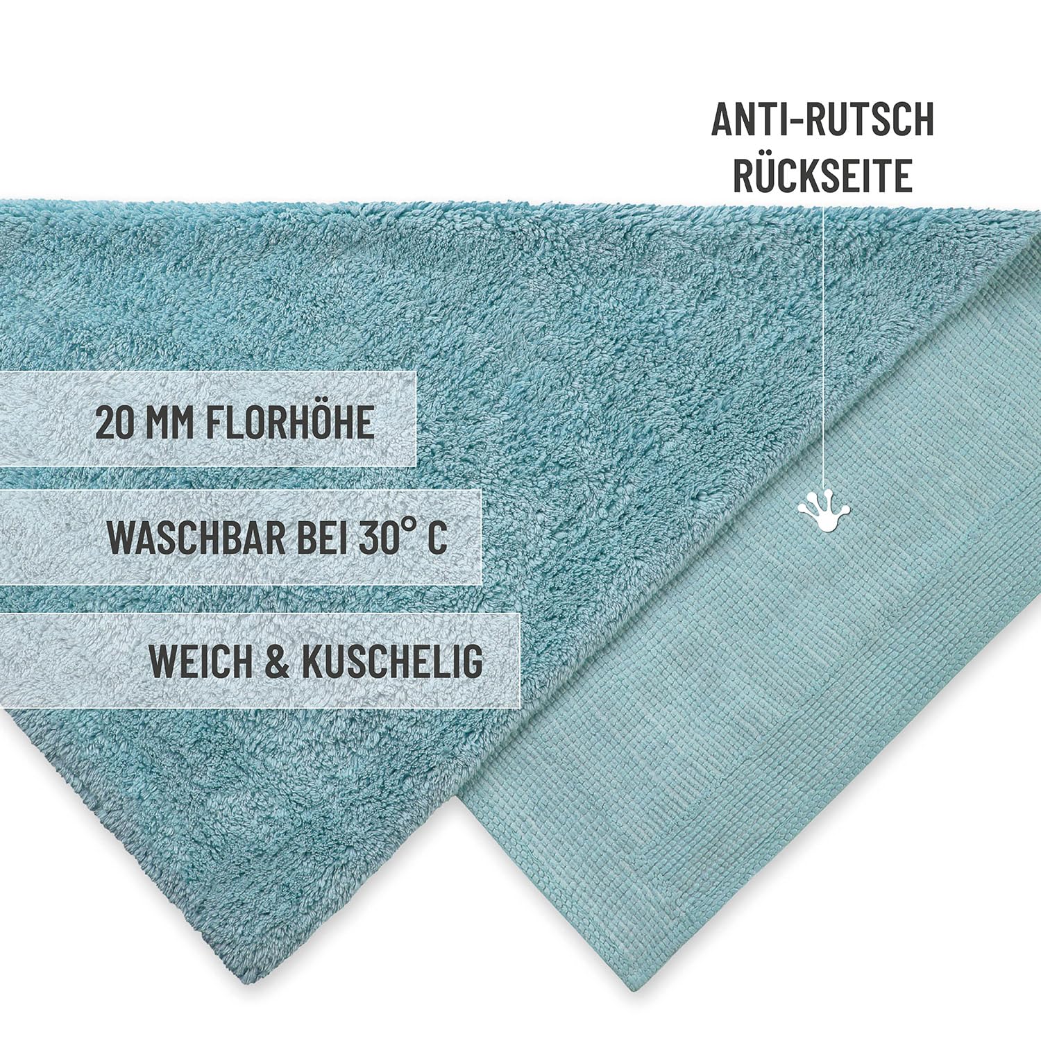 Wecon Home Basics - Tappeto da bagno Erik, morbido tappeto in cotone tuffo, antiscivolo e lavabile, con pelo morbido e effetto trasparente (80 cm, rotondo, fumo, blu)