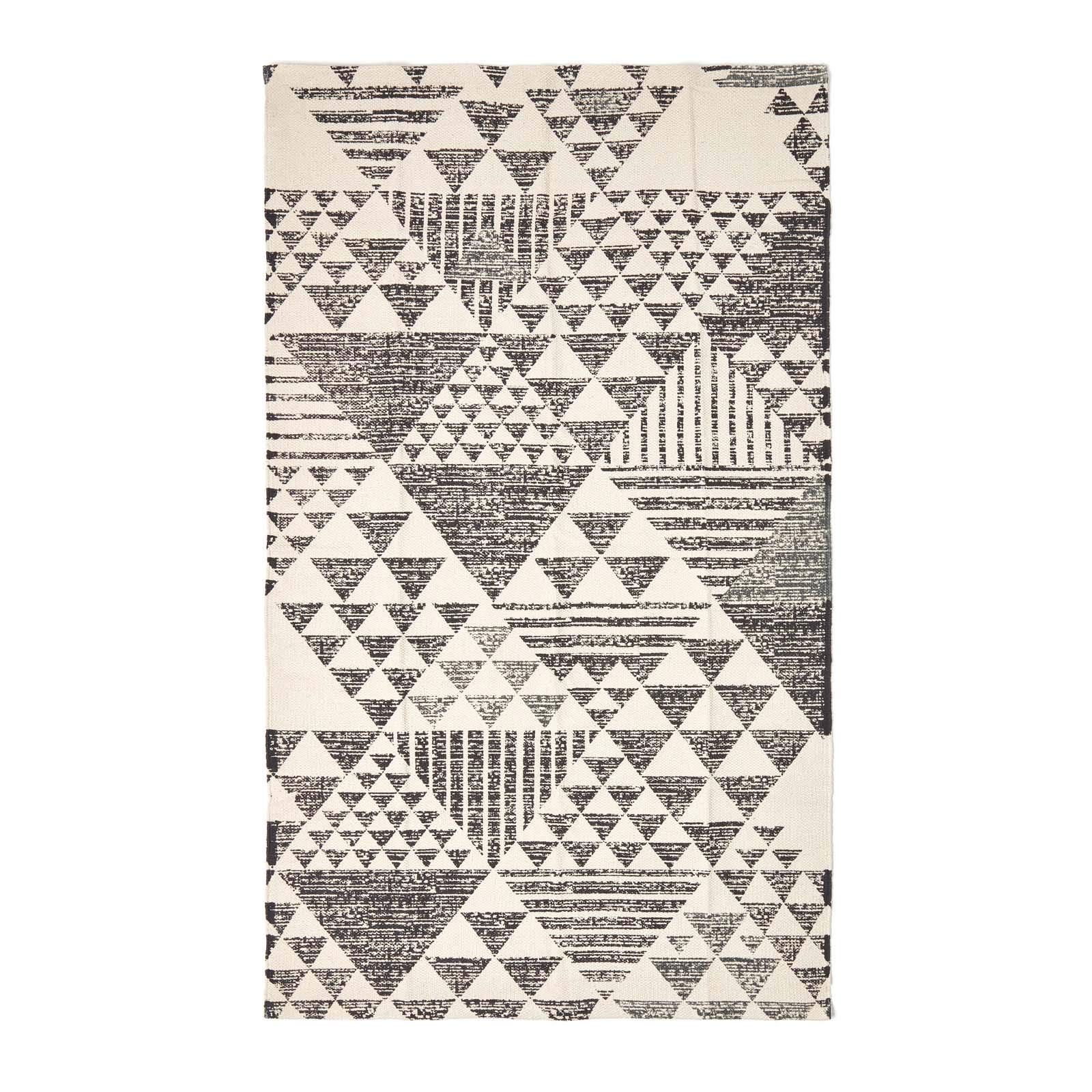 HOMESCAPES Tappeto con stampa geometrica "Delphi" bianco e nero, 100% cotone, 90 x 150 cm