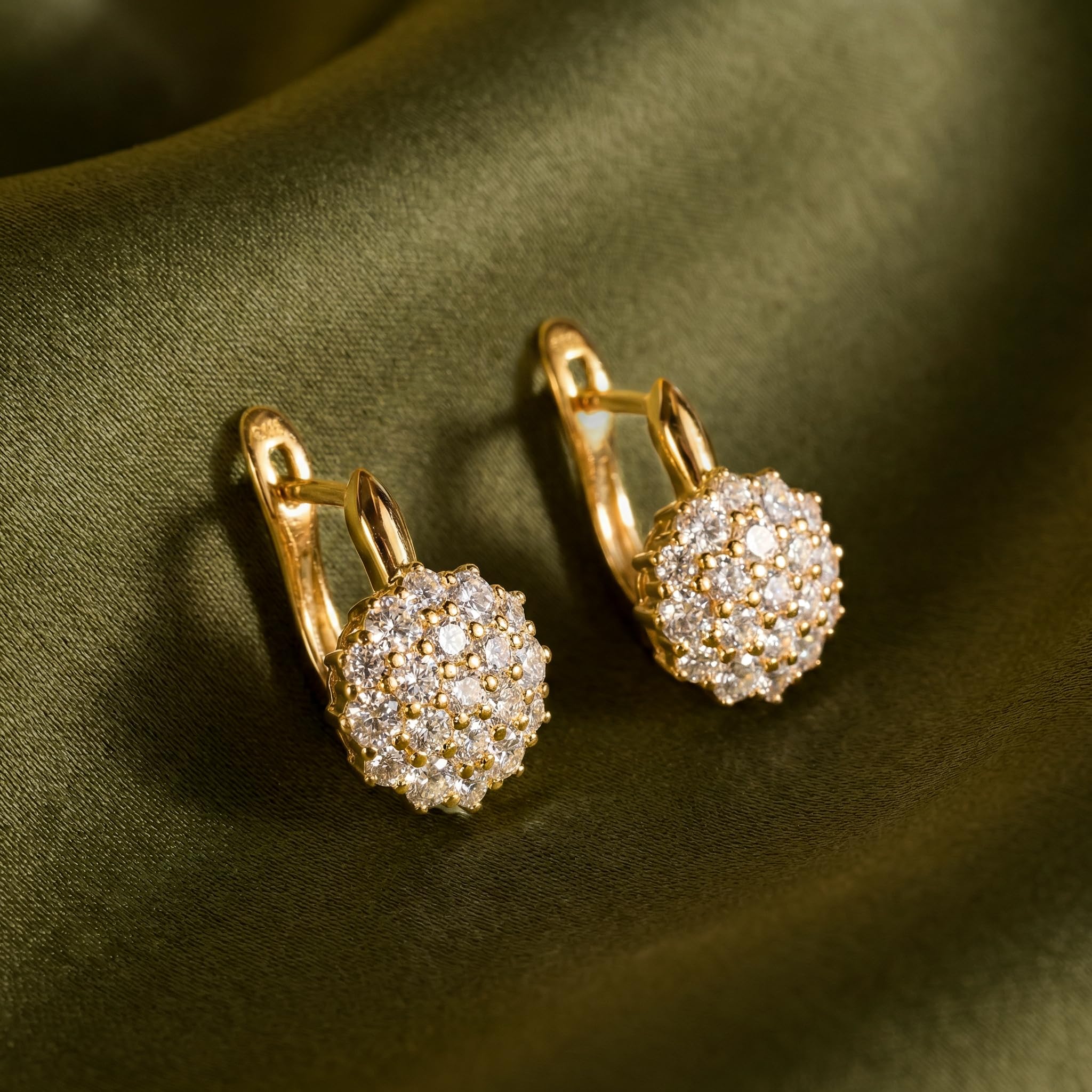 Boucles d'oreilles créoles en forme de tournesol en moissanite de 1 carat - Pour homme et femme - Couleur D - Plaqué or 18 carats - Argent sterling 925 hypoallergénique - Diamant créé en laboratoire