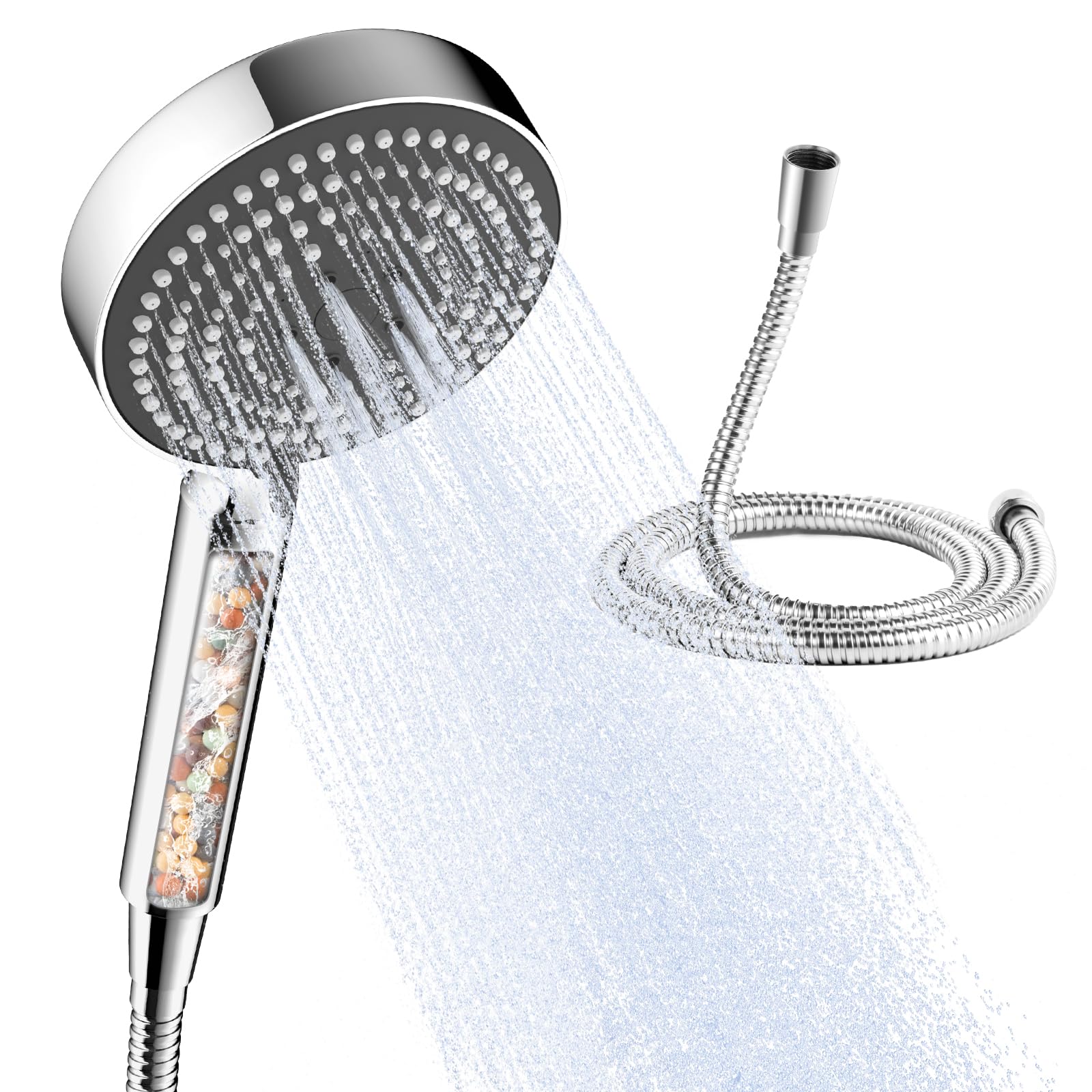 OFFO Shower Head and Hose 1.6m, 6 Modes High Pressure Filtered Shower Head with 20 Stage Filter, Handheld Showerhead for Low Pressure Remove Chlorine Reduces Dry Skin Improve Hair, Gray
