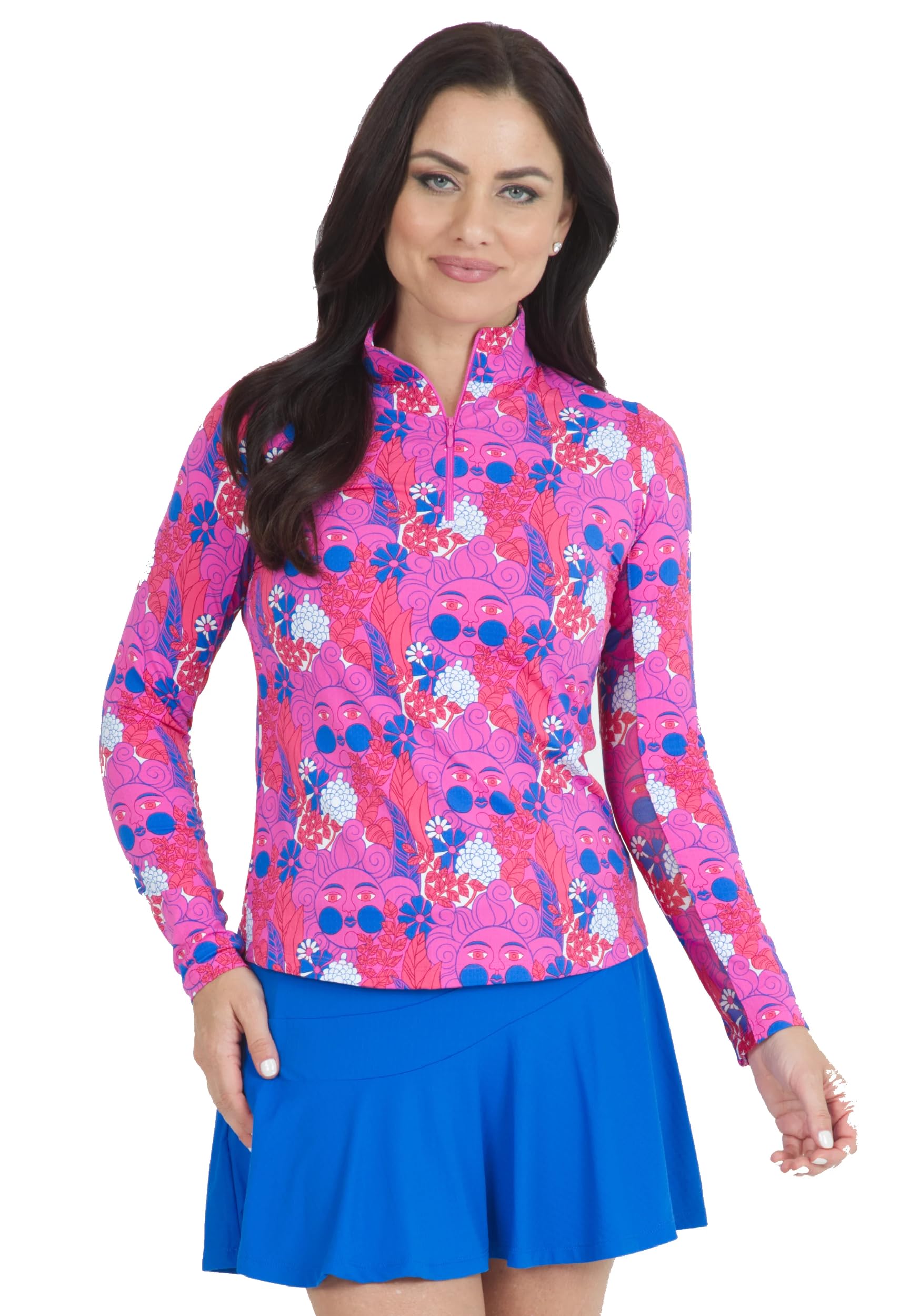 IBKUL 10760 Damen Sonnenschutz-Oberteil mit LSF 50+, Icefil Cooling Nadia Print, langärmelig, Mock-Neck