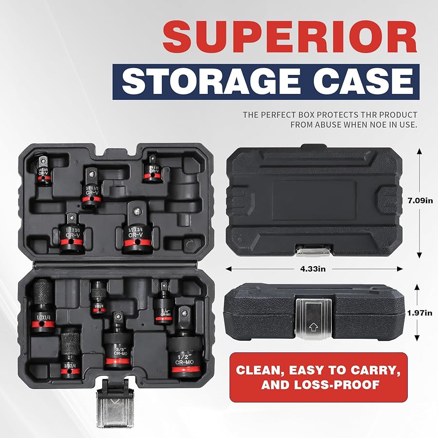 AmazingFree 11-Piece Impact Socket Adapter Set-Impact Rated Drill Socket Adapters&Extensions,1/4" 3/8" 1/2" Drive,CR-V&CR-MO Steel,Ball Detent for Secure Fit,Essential Tool Kit for Car/Home Repair - image 6