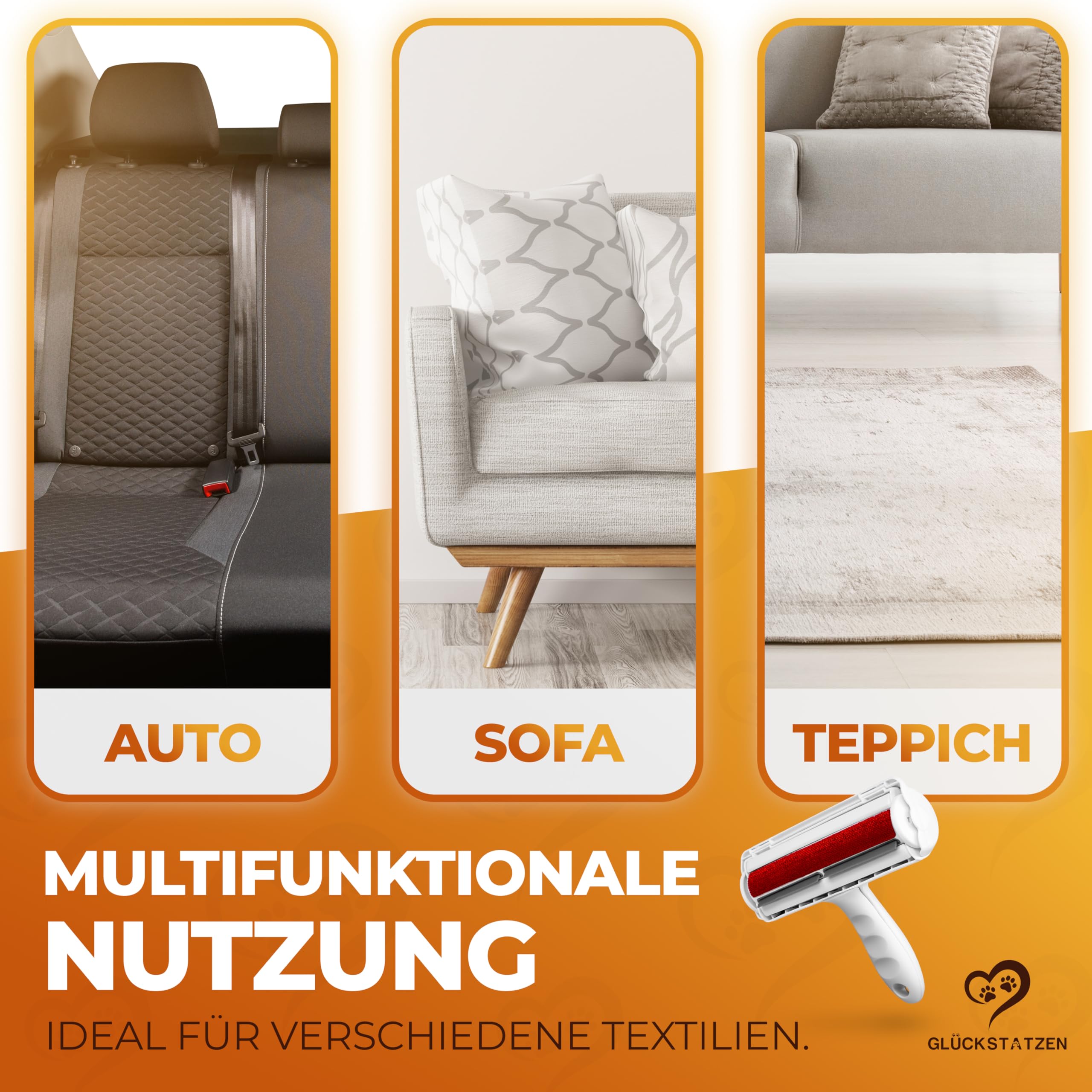 Tierhaarentferner & Fusselbürste für Hunde- und Katzenhaare – Wiederverwendbarer Haarentferner für Sofa, Auto, Teppich & Bett – Fusselroller ohne Kleber mit Auffangbehälter