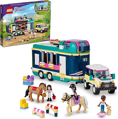 LEGO Friends Horse Show Trailer 41722, juguete de caballo con 2 figuras de caballos, automóvil SUV y accesorios de equitación, juego de construcción