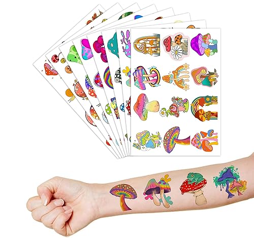 Miniatura 6 de 96 piezas de tatuajes temporales de hongos con temática vegetariana de hongos, decoraciones de fiesta de cumpleaños, suministros de decoración,