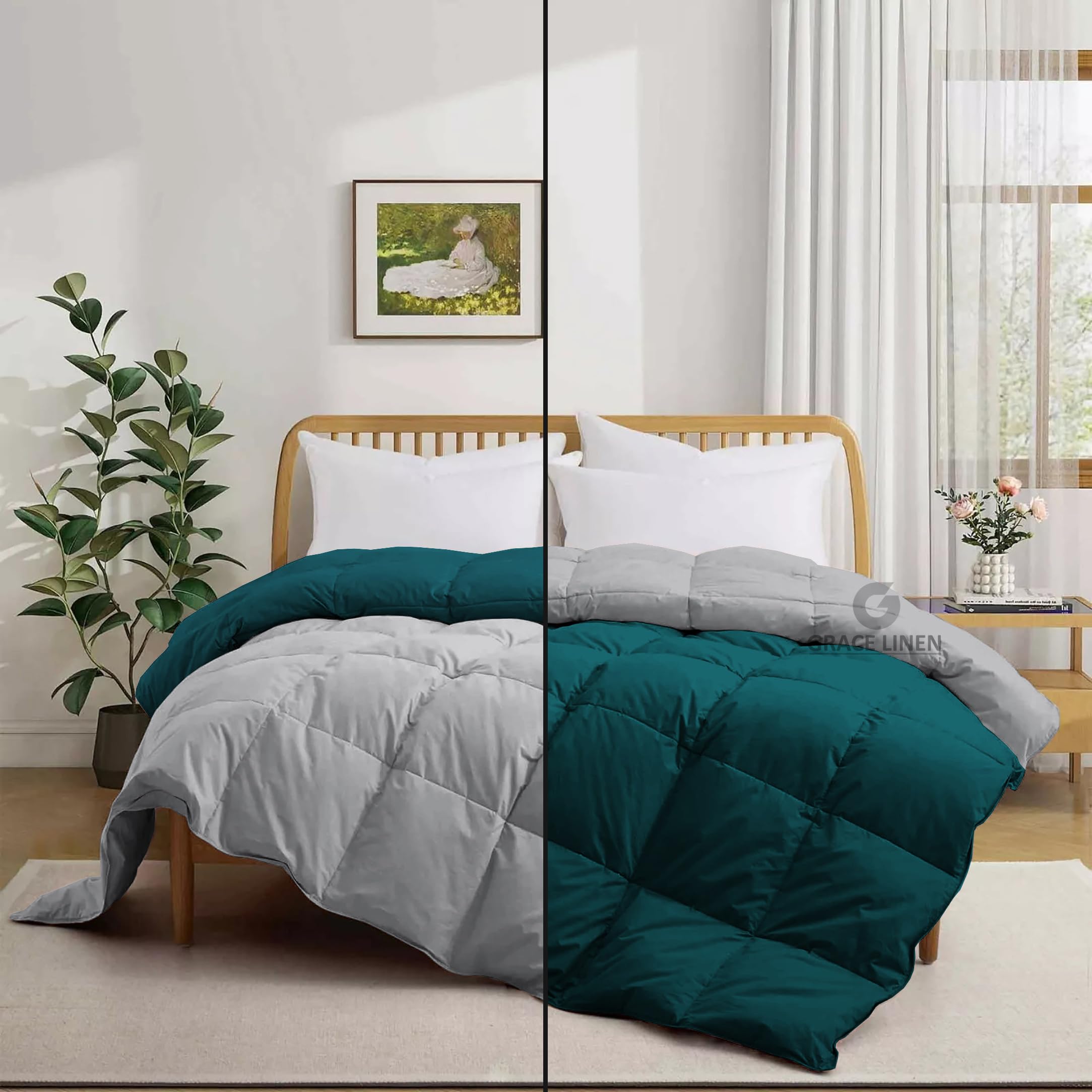 500 GSM Winter Comforter Double Bed Size (90"X100") - Unique Design Heavy Winter Comforter 500 GSM Microfiber Fill - Duvet/Blanket Double Bed - Teal/Silver Grey Color-image-6