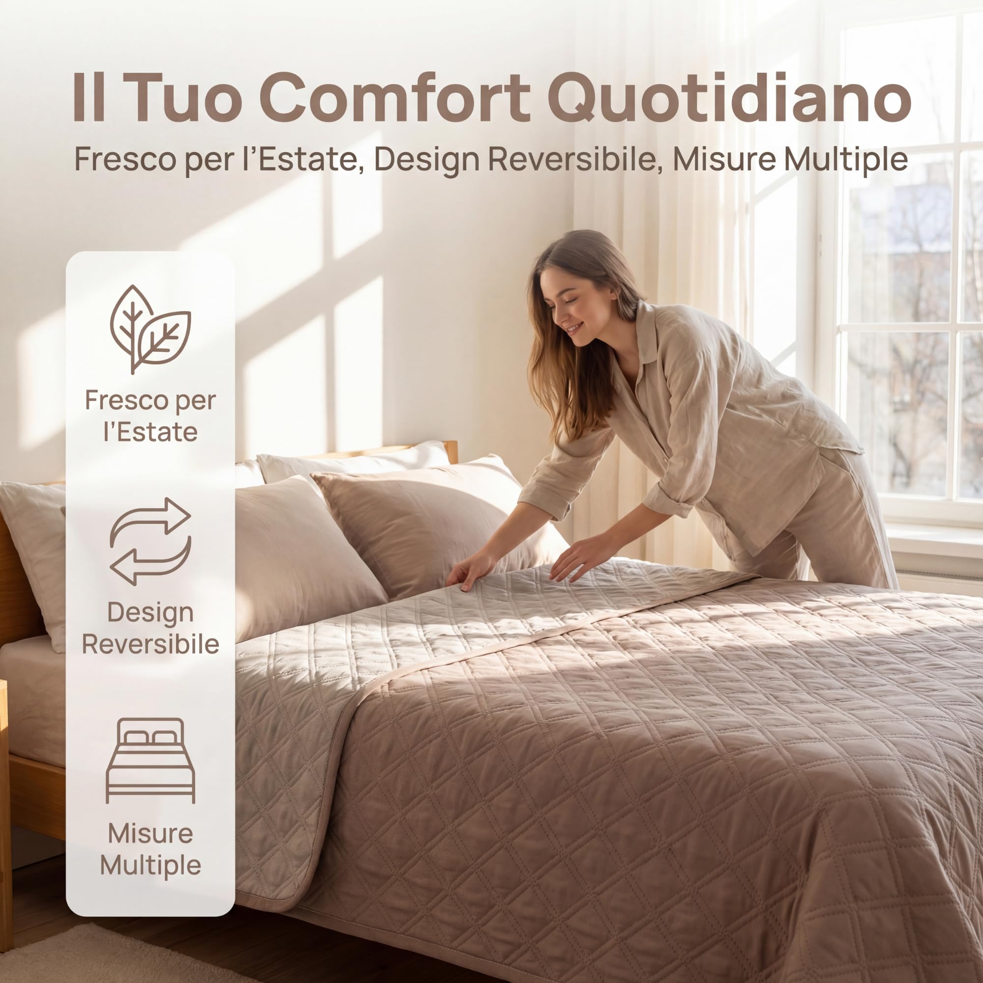 VKZ Trapuntino Matrimoniale Leggero, Piumino Estivo per Letto Matrimoniale, Trapunta Leggera Primaverile ed Estiva, Coperta Trapuntata,Beige/panna