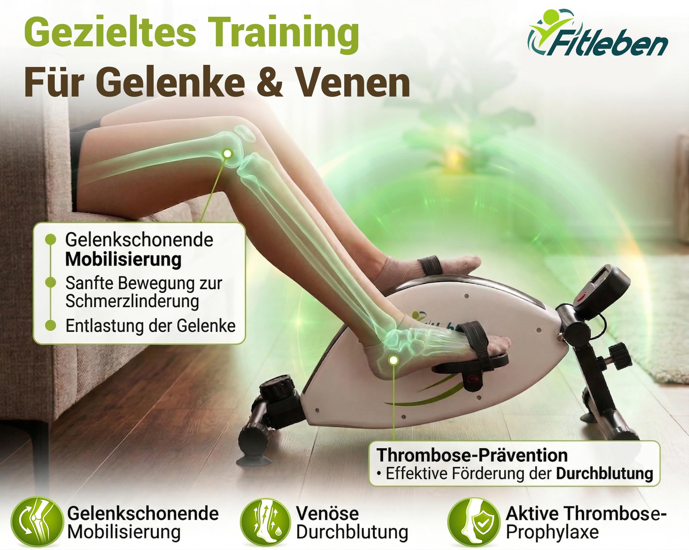 Wohltritt Pedaltrainer für Senioren höhenverstellbarer Heimtrainer gelenkschonender Armtrainer Beintrainer Tischfahrrad Deskbike