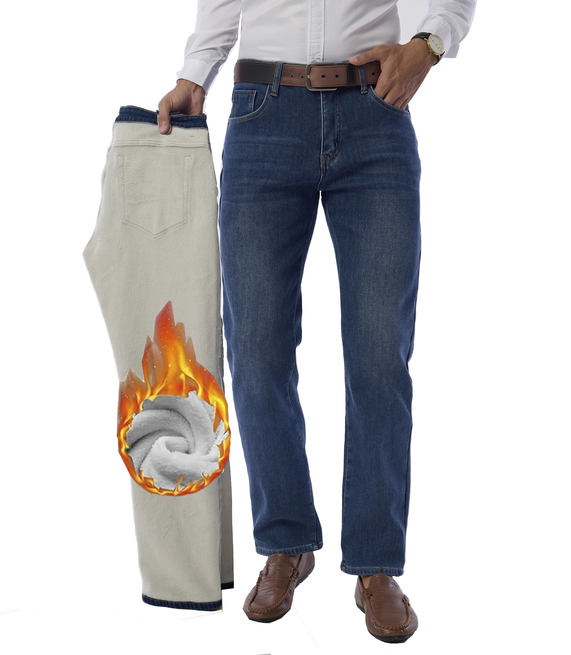 Fakanhui Jeans con forro polar para hombre, con forro polar térmico, con forro de franela, para negocios, casual, trabajo, jeans