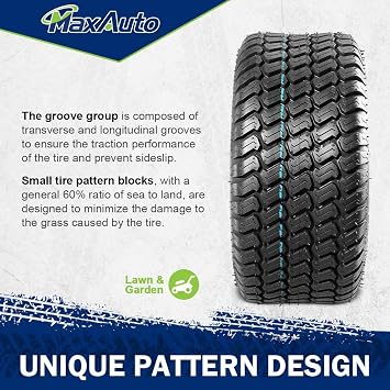MaxAuto 2 Pcs 16x6.50-8 Lawn Mower Tire for Garden Tractors Riding Mowers, 4PR, Tubeless