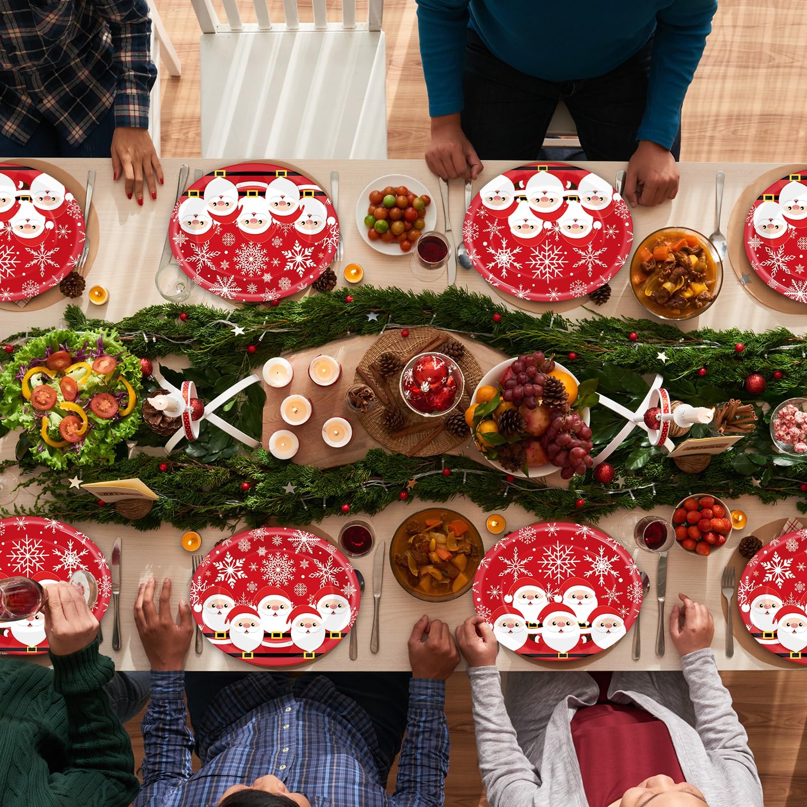Lonfliness 50 platos de papel ovalados de Navidad, suministros de fiesta de Navidad, Papá Noel, copo de nieve, juego de vajilla de invierno, vacaciones, cena, postre, decoración para niños y niñas