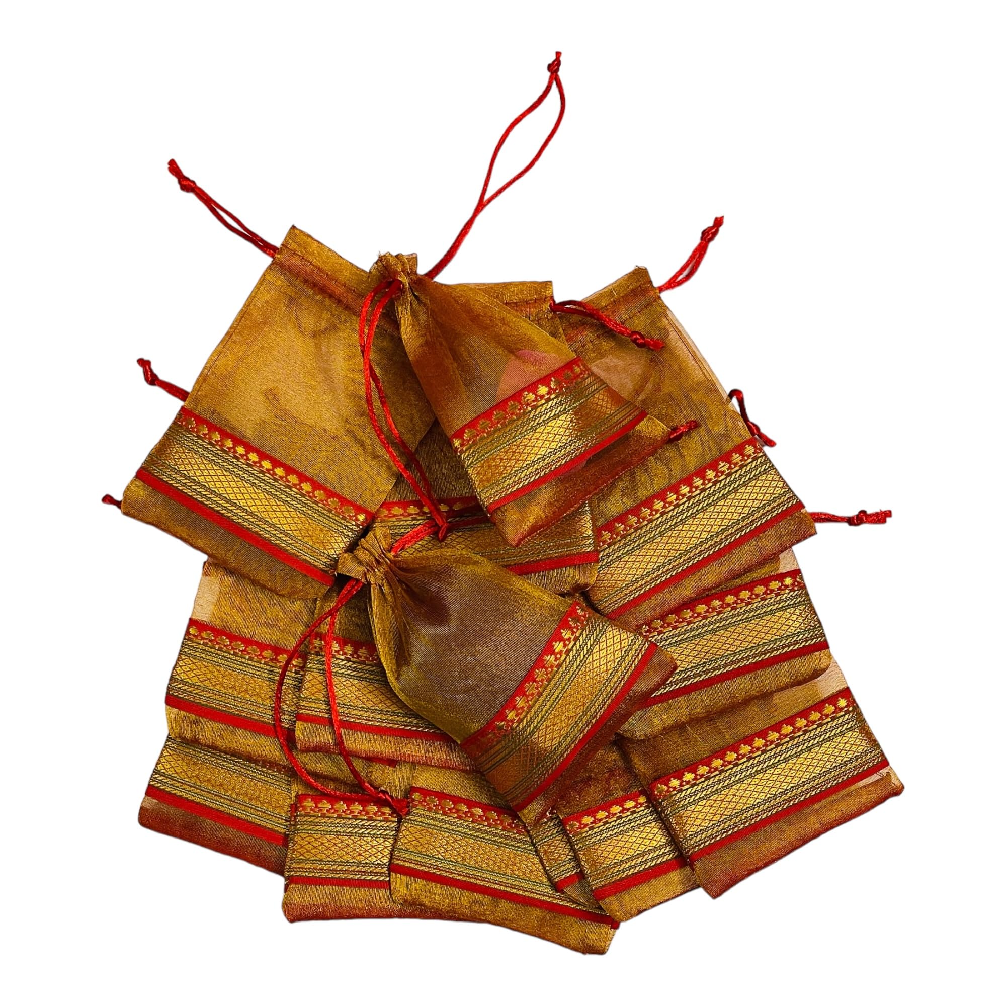 KRIWIN Pack of Thirty Small Size Silk Organza Potli Gift Bags Coin Bags(15 X 10 cm) Drawstring Closure (Copper)