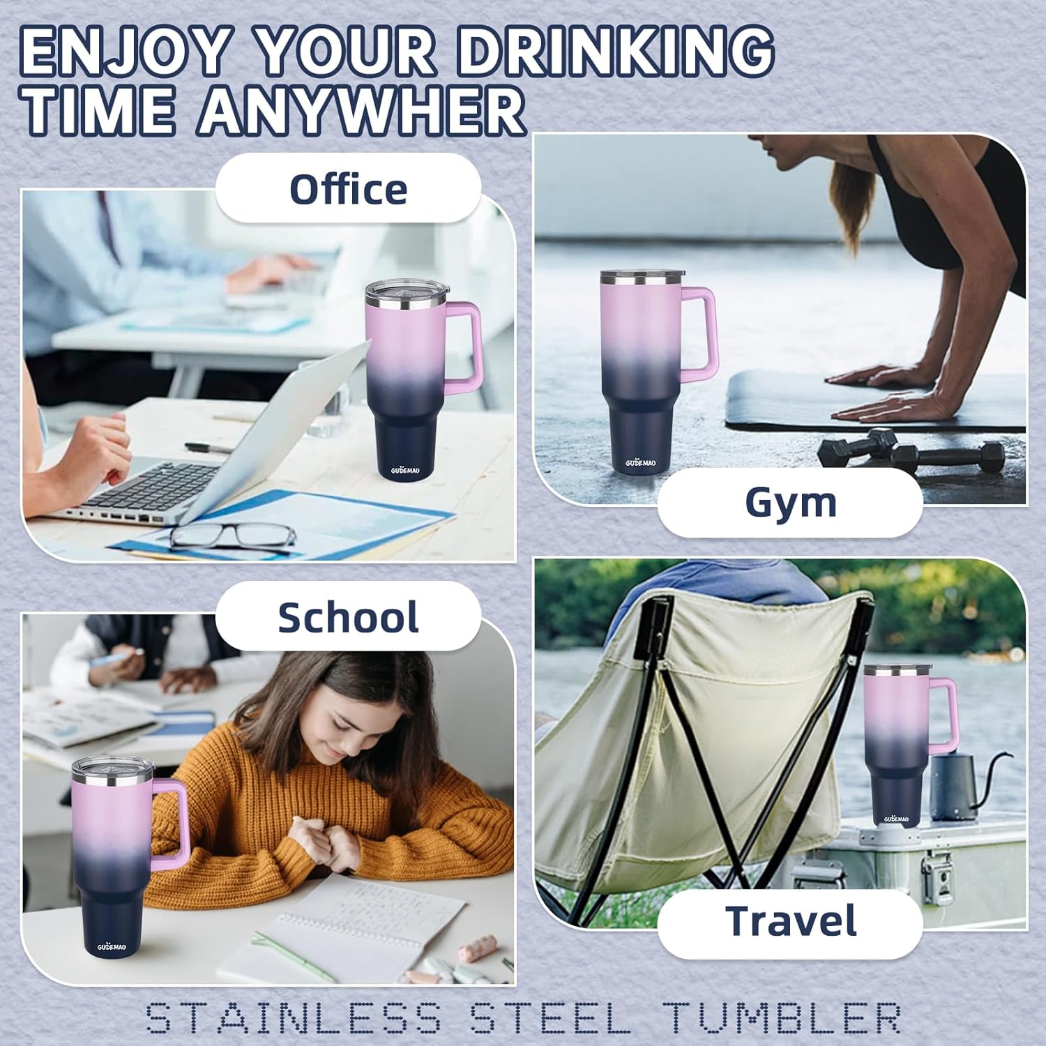 40 oz Insulated Coffee Mug with Ceramic Coating, Stainless Steel Travel Mug Tumbler with Handle Lid and Straw, Double Wall Leak-Proof Coffee Travel Mug Keeps Drink Hot and Cold (Purple Navy) - Image 7