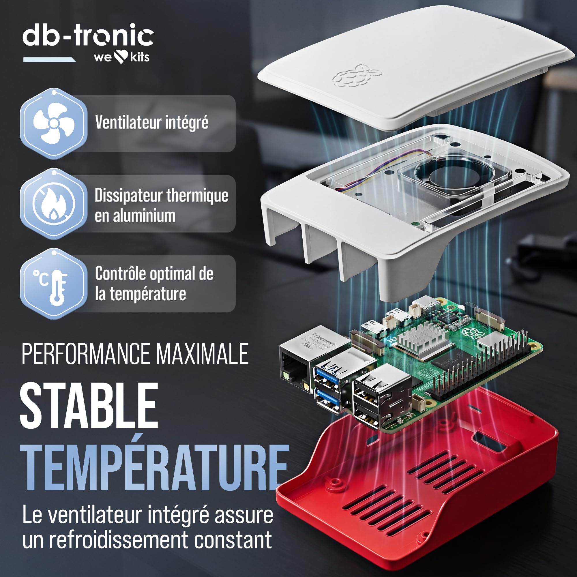 db-tronic Raspberry Pi 5 4 Go Starter Kit | Édition 64 Go | Alimentation 27 W | Boîtier avec Ventilateur | Micro HDMI 4K | Dissipateur | idéal pour Home Assistant et Le Smart Home - 4