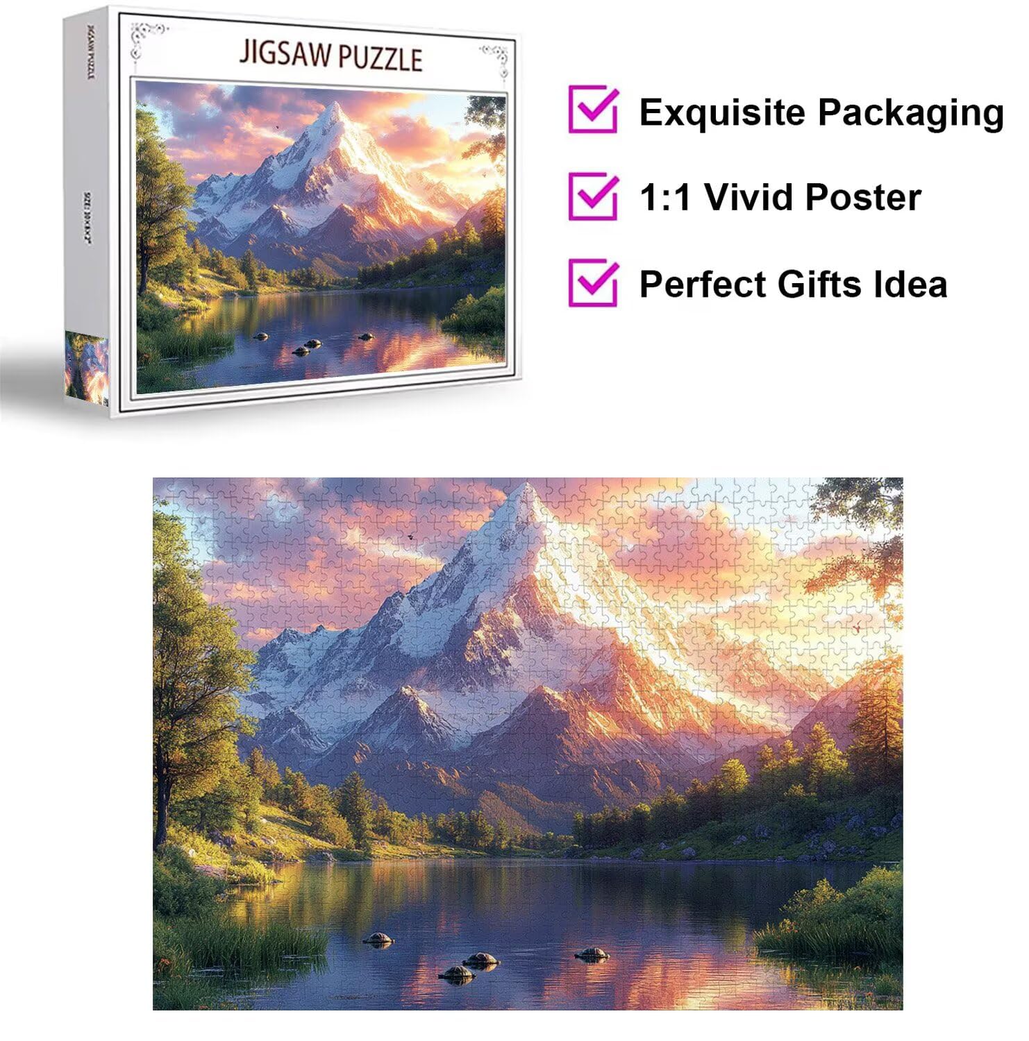 Puzzle 2000 sztuk 99x70 cm, Puzzle Dorośli Góry Śnieg Upadające Słońce, n