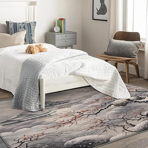 Miniatura 2 de Alfombra china de 2 x 3 pies, alfombra de área de flor de ciruelo para dormitorio, sala de estar, entrada, alfombra pequeña con estampado floral