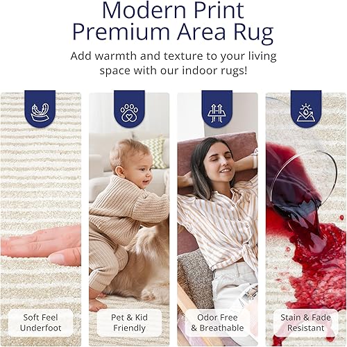 Miniatura 4 de Abani Nuevo Collection - Alfombra de área, diseño moderno de arco beigecrema, 4 x 6 pies, fácil de limpiar, duradera para niños y mascotas, no