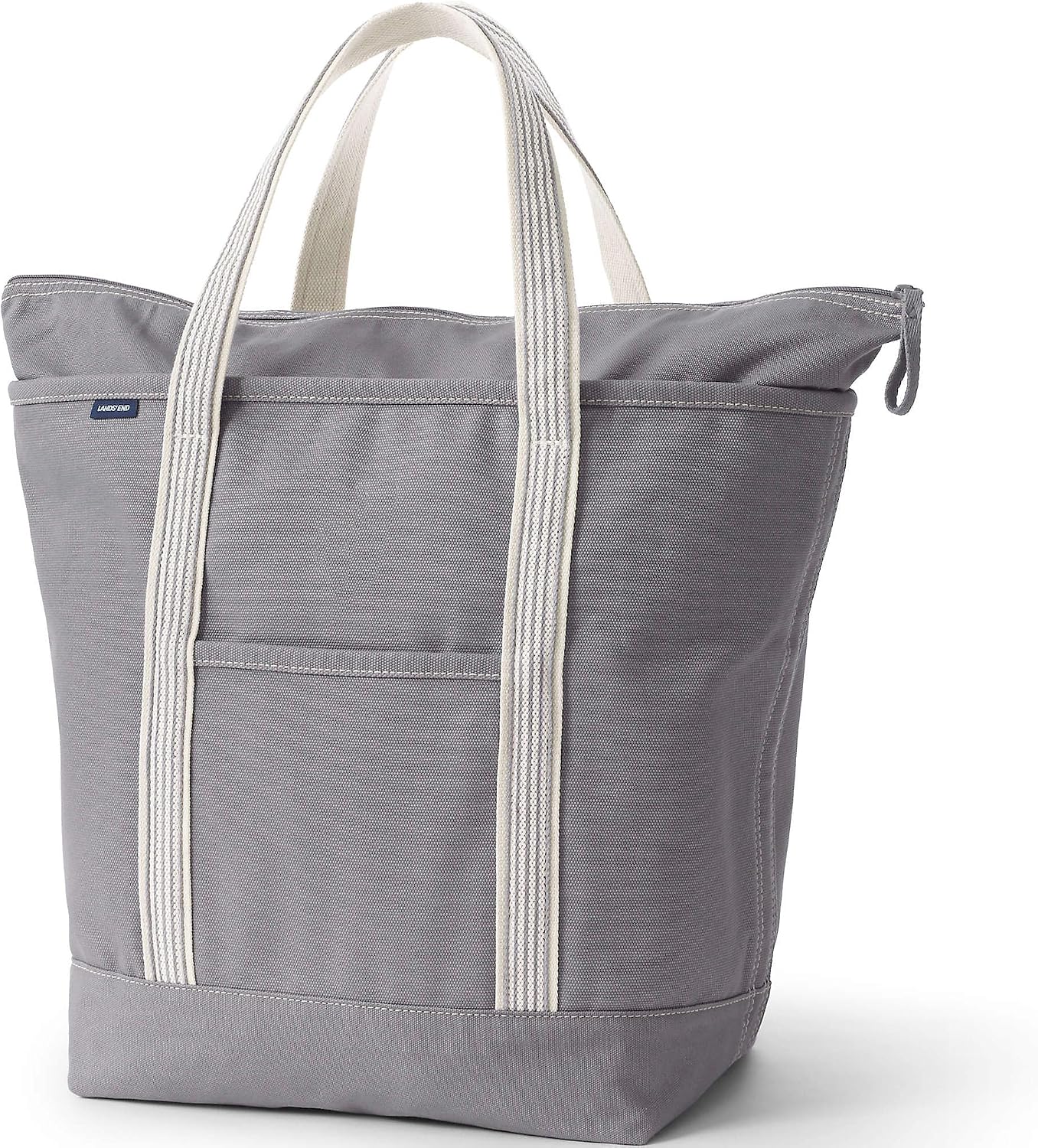 Lands' End Solid Zip Top Canvas Tote Silver Graphite Large Regular Handle