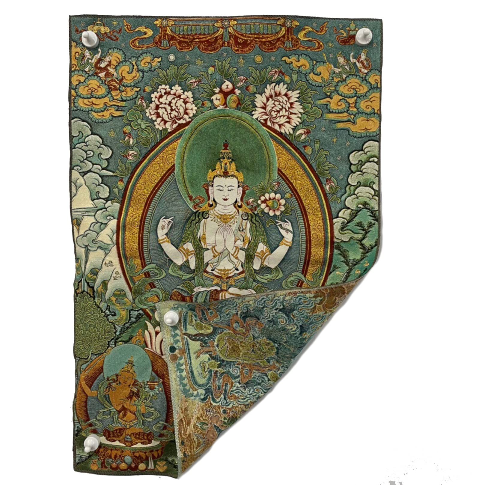 Chenrezig Thangka Pittura Ricamo Pittura Fatta A Mano Tibetano Thangka Arazzo Stampa Artistica Poster per la Decorazione Domestica Meditazione (Size : 60x90cm(23x35inch))