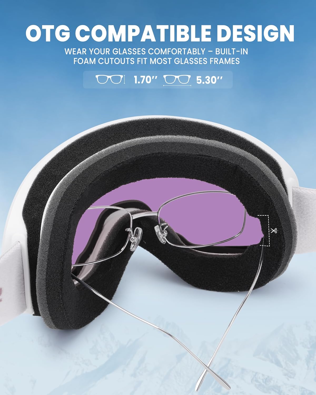 SNOWER Ski Goggles, Spherical OTG Anti-Fog Snow Goggles, HD Snowboard Goggles with UV400 Protection for Men, Women, and Youth