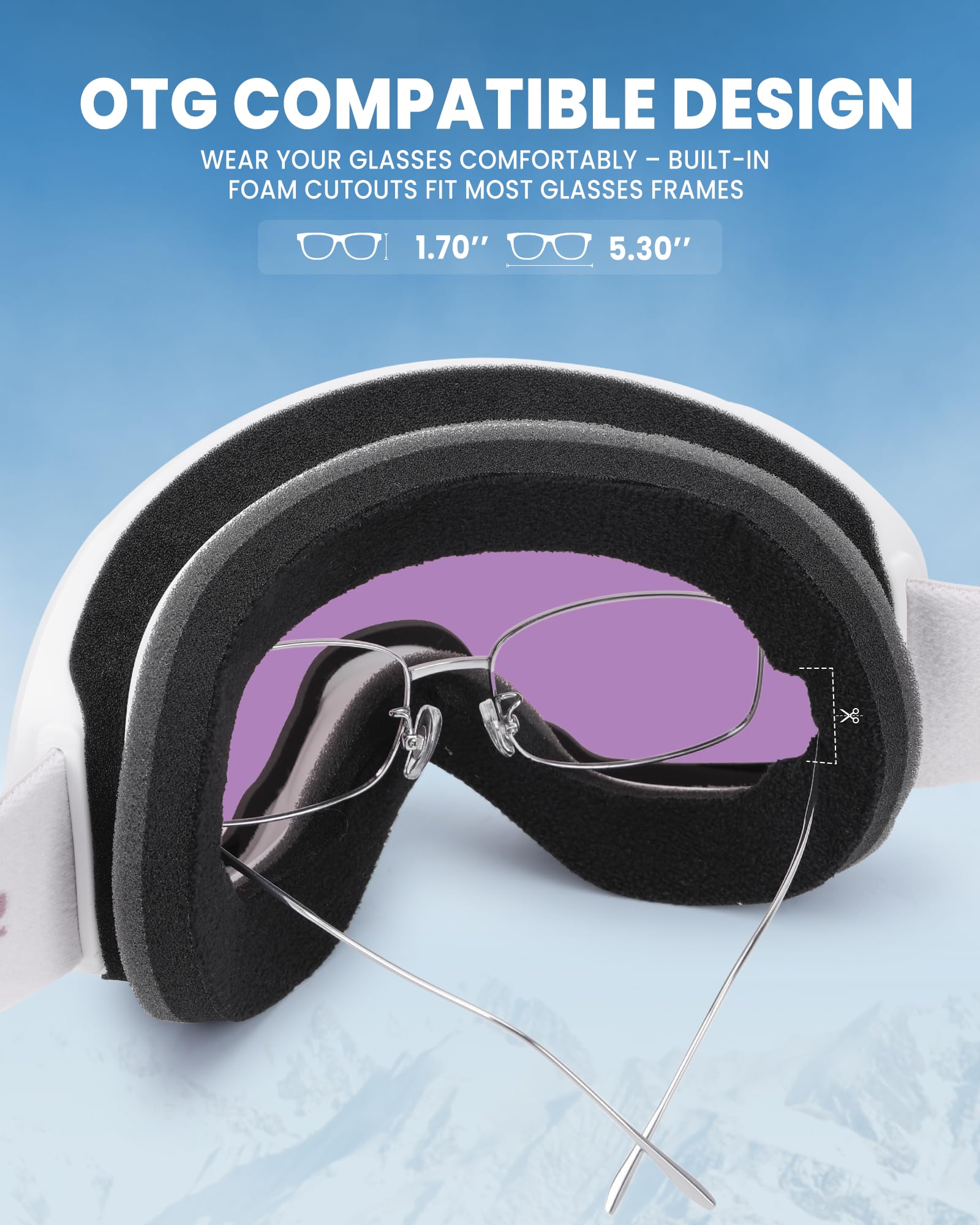 SNOWER Lunettes de ski sphériques OTG anti-buée HD avec protection UV400 pour hommes, femmes et jeunes