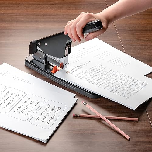 Vista 23 de Yaxa Basics Engrapadora resistente, 130 hojas de alta capacidad, engrapadora de oficina grande con 1000 grapas, color blanco