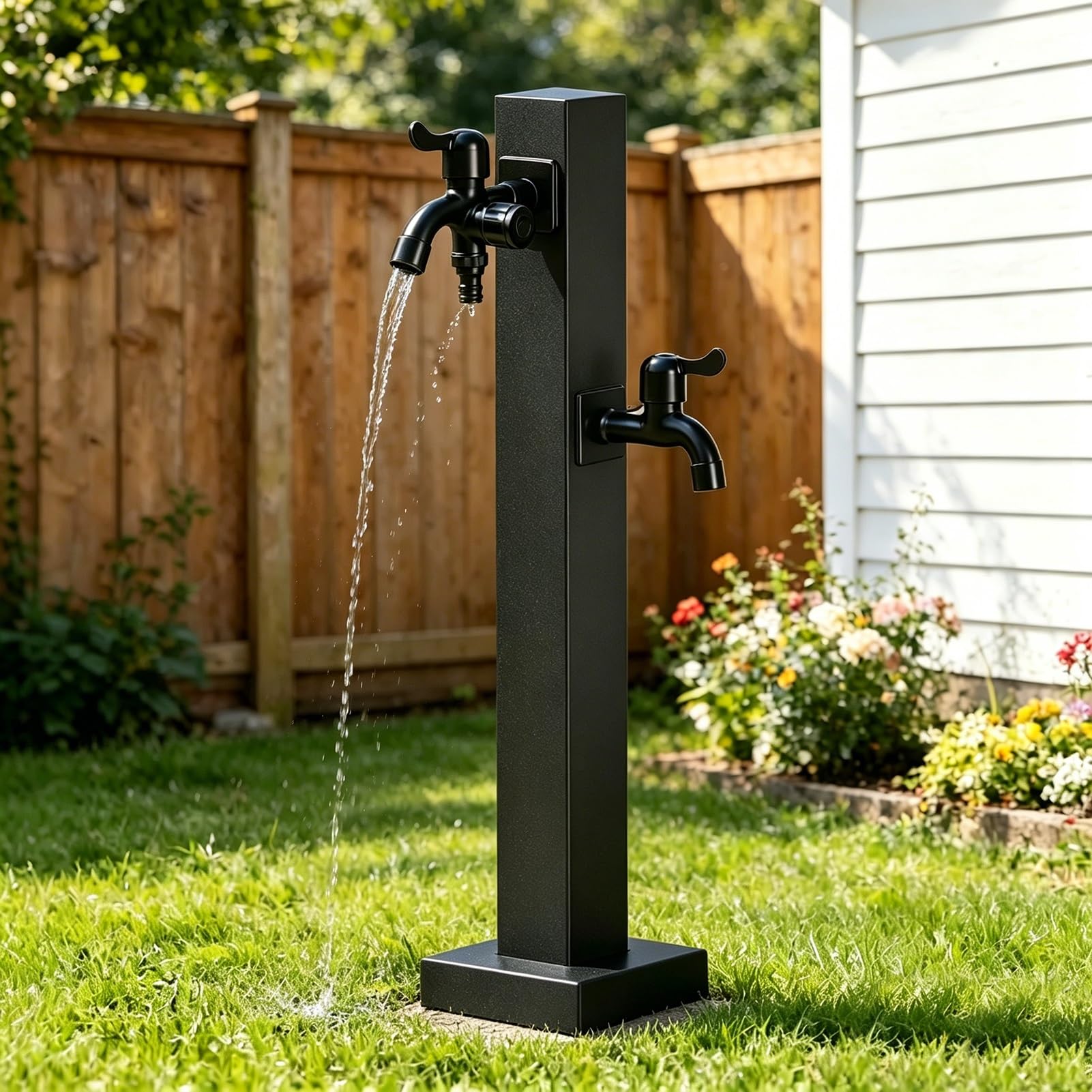 Lonmrrton A Floor Mounted Outdoor Garden Faucet, Black Stainless Steel Vertical Water Column 60/95Cm Tall, Freestanding Water Spigot For Irrigation, Gardening Nd Washing(,Height: 60Cm/23.6In)