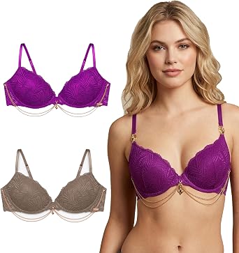 Baby Phat 2-Pack Sexy Push-Up Bras Deep Plunge Demi or Balconette | Wire-Free | Signature Cat Charm