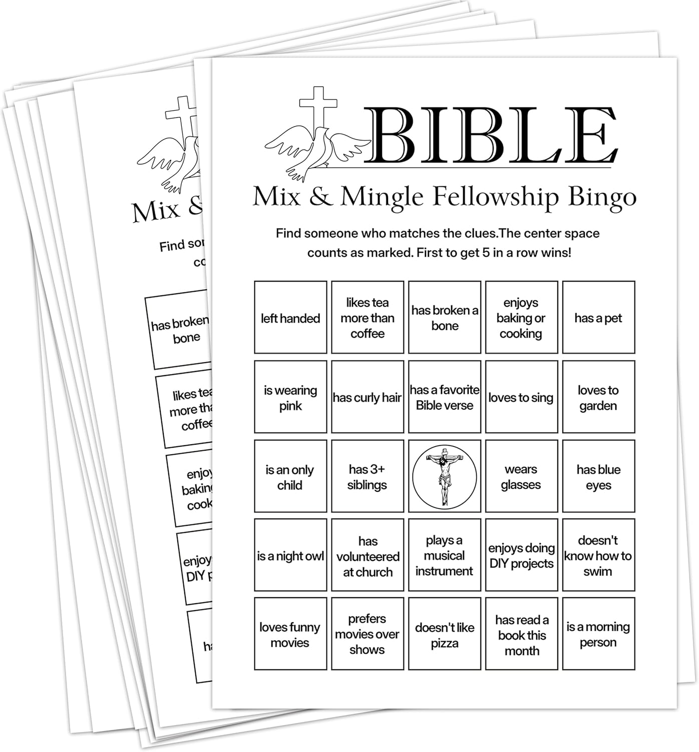 Bible Fellowship Bingo Cards, 25 Unique Sheets, Bible Bingo for Church Groups, Engaging Christian Games, Fun Bible Games Activity for Youth and Adults