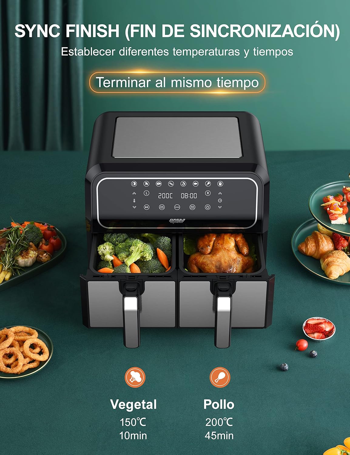 Innsky Freidora de Aire Dual Zone 8L - Doble Compartimento, 8 Programas 8 81Wi4lCD8eL. AC SL1500