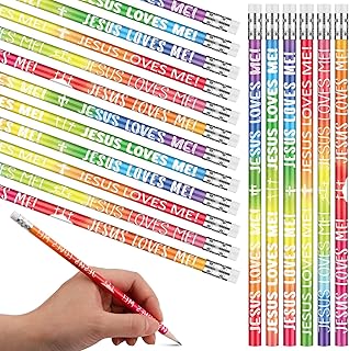 Zhanmai Jesus Loves Me Pencils 36 Pcs John 3: 16 Christian Religious Bible Verses Church Pencils Bulk Halloween Trunk or Treat Party Sunday School Craft Inspirational Gifts