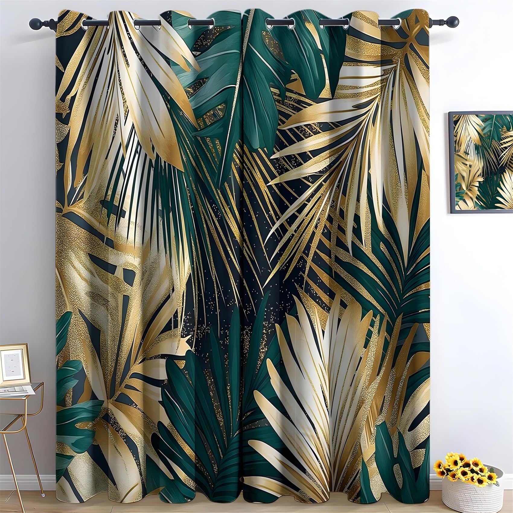 KaiHeBeding Tropical Plants Blackout Curtains for Bedroom - Monstera Leaves Living Room Curtains 90x108 Eyelet - Soft Thermal Insulated Patterned Drapes for Windows - 2 Panels
