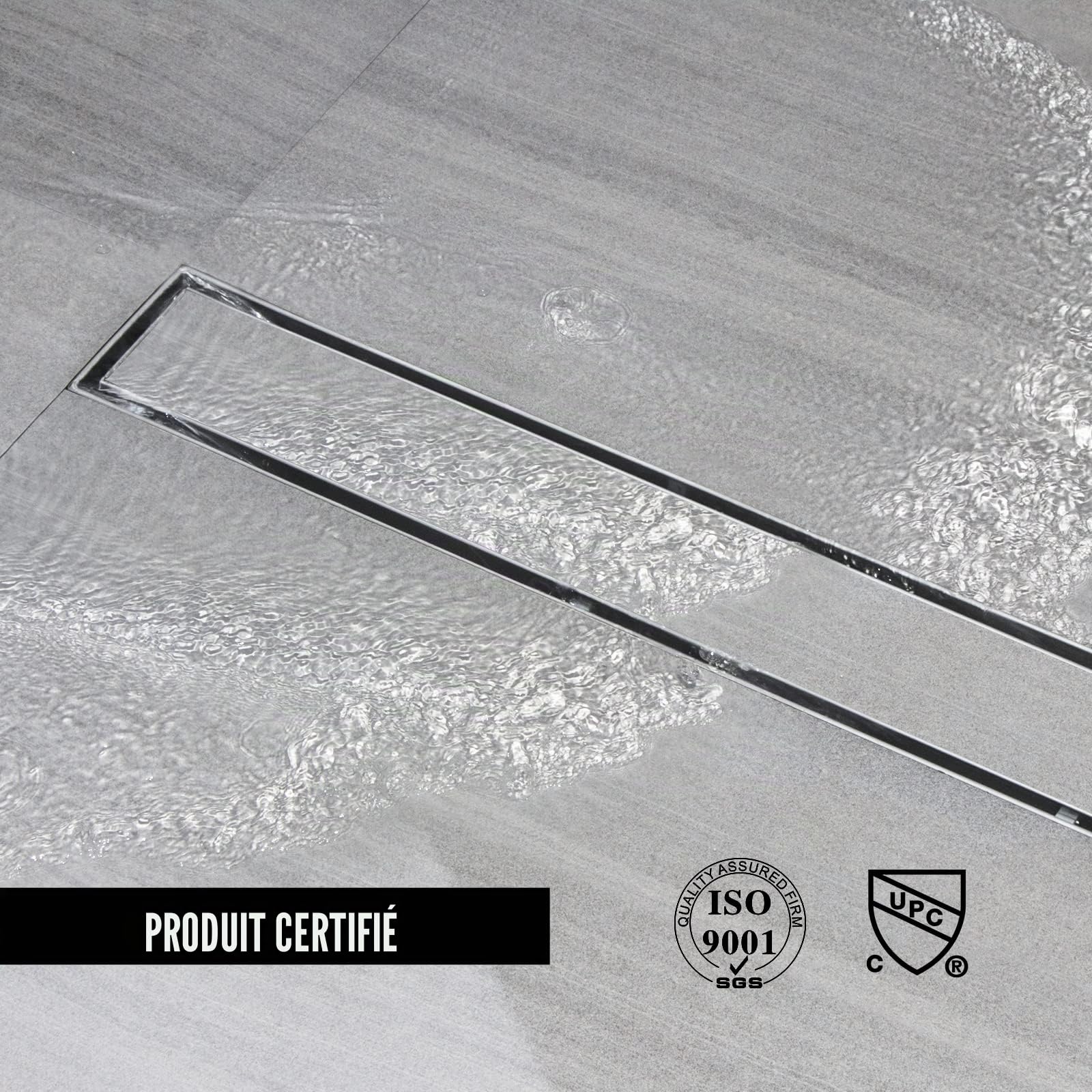 Caniveau de Douche 30cm, Acier Inoxydable, avec Siphon 360°, Plat | Caniveau de douche extra plat en acier inoxydable, Drainage Rapide, Siphon à Bloqueur d'Odeurs et Filtre à Cheveux