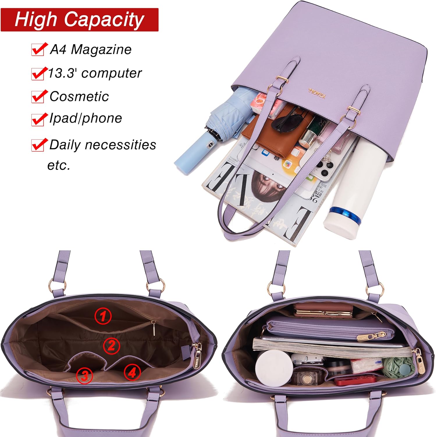 YZAOLL Purses for Women Faux Leather Medium Large Tote Satchel Shoulder Purse Handbag Wallet set - Image 4