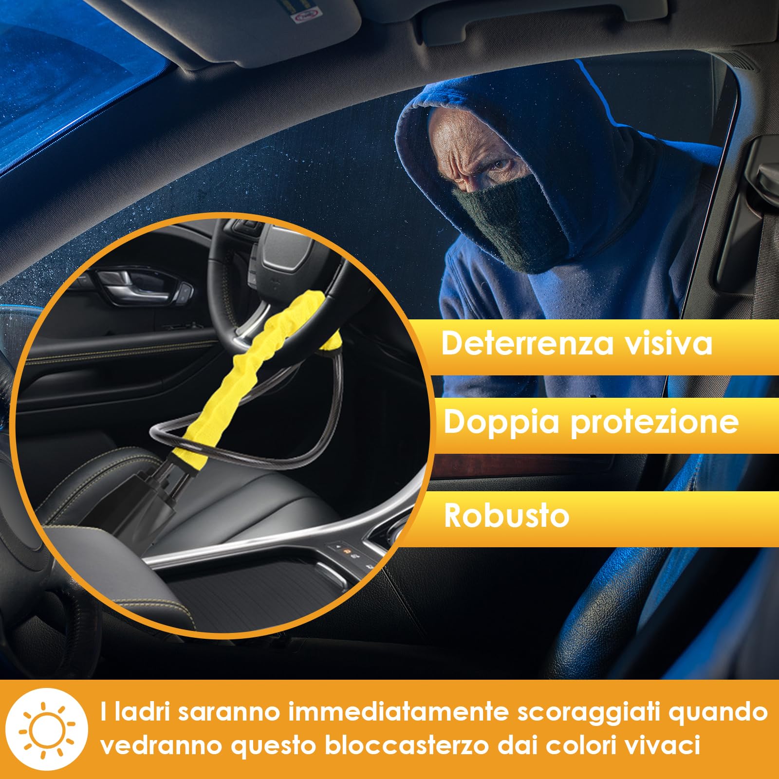 SternSinn Blocca Sterzo Automobile, Doppio Dispositivo Antifurto per Auto, Bloccasterzo Auto, Bloccasterzo Volante Cintura Sedile per SUV Auto, Roulotte, con 3 Chiavi