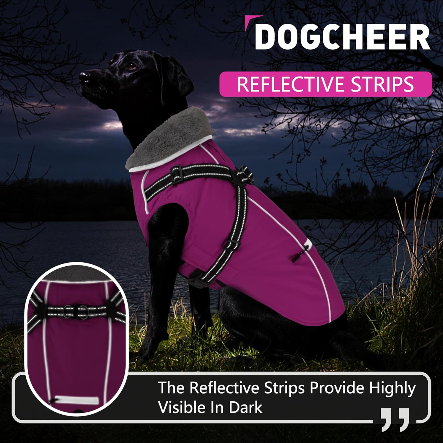 Dogcheer Dog Coat, Waterproof Dog Winter Jacket with Harness, Reflective Adjustable Puppy Cold Weather Coats with Pockets, Christmas Pet Fleece Jacket Snowsuit for Small Medium Large Dogs Pink XS - Image 4