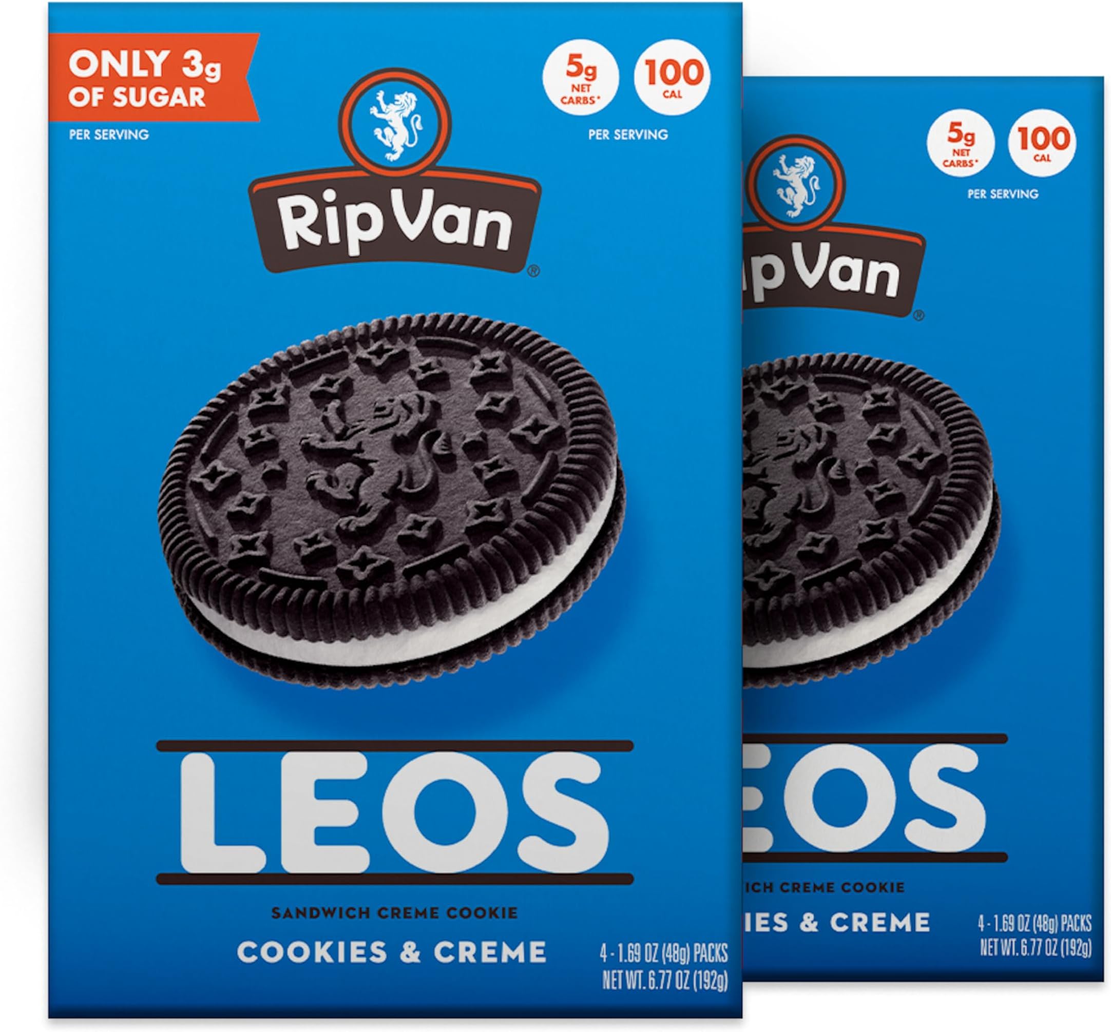 Rip Van LEOs - Cookies and Cream Sandwich Cookies - Low Sugar & Low Carb Snack - Diabetic & Vegan Snacks - 32 Cookies (2 x 6.77oz packs)