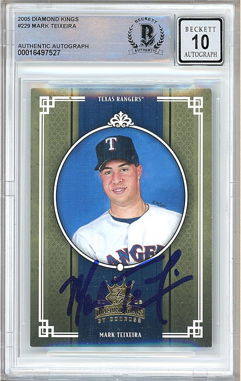 Mark Teixeira Autographed 2005 Donruss Diamond Kings #229 Baseball Trading Card Beckett BGS Auto 10 Graded BAS Authentic Slabbed COA Played For Texas Rangers MLB