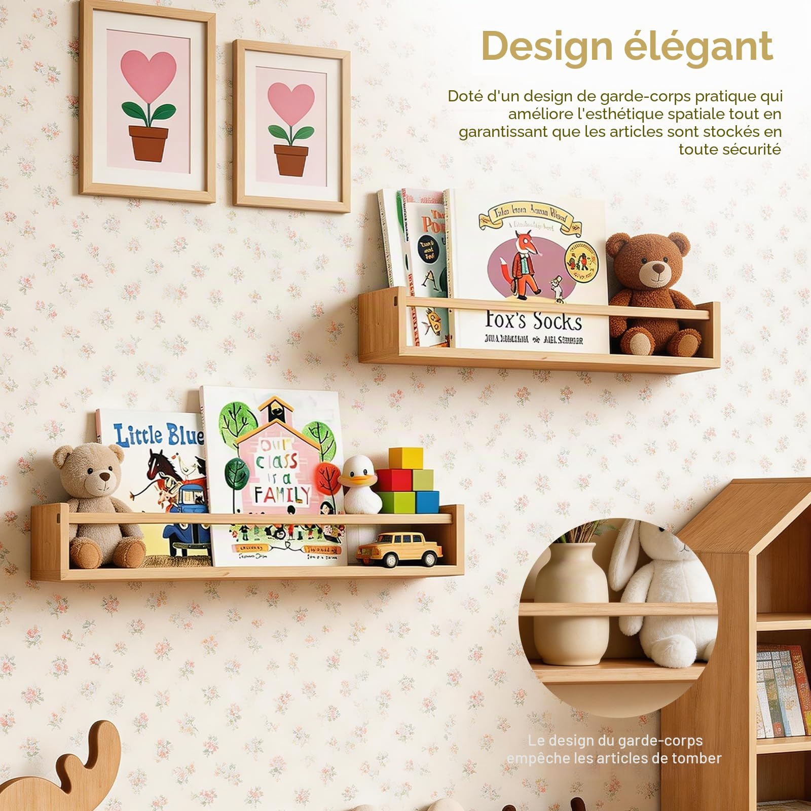 Étagère Murale pour Enfant, Lot de 3 Etagere Murale Livre Chambre Enfant étagères flottantes murales pour Organiser des Livres et des Jouets pour Chambre à Coucher, Salon, d'enfant
