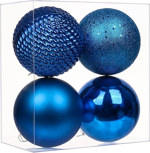 Esferas de adorno de Navidad de 4.7 pulgadas, decoraciones de Navidad grandes, árbol de Navidad, inastillables, grandes, azules, con lazo para