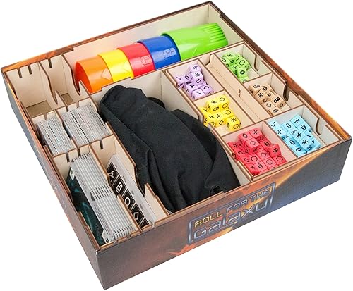 Miniatura 5 de The Broken Token Organizador de juegos compatible con Roll for The Galaxy, caja de almacenamiento de madera con múltiples divisores y filas