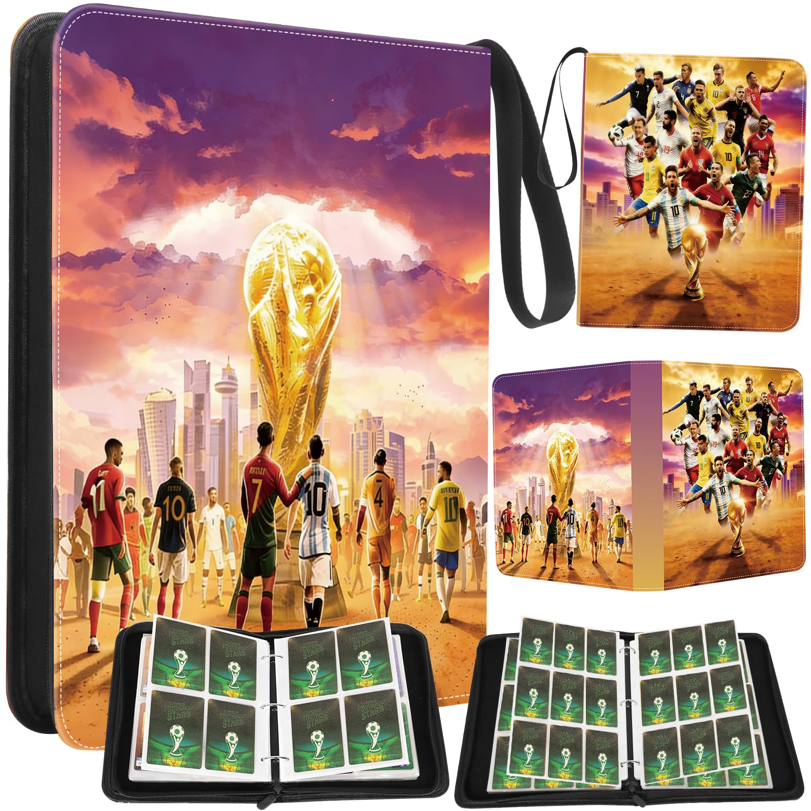 Album de jeu de cartes en cuir synthétique premium avec fermeture éclair et classeur football