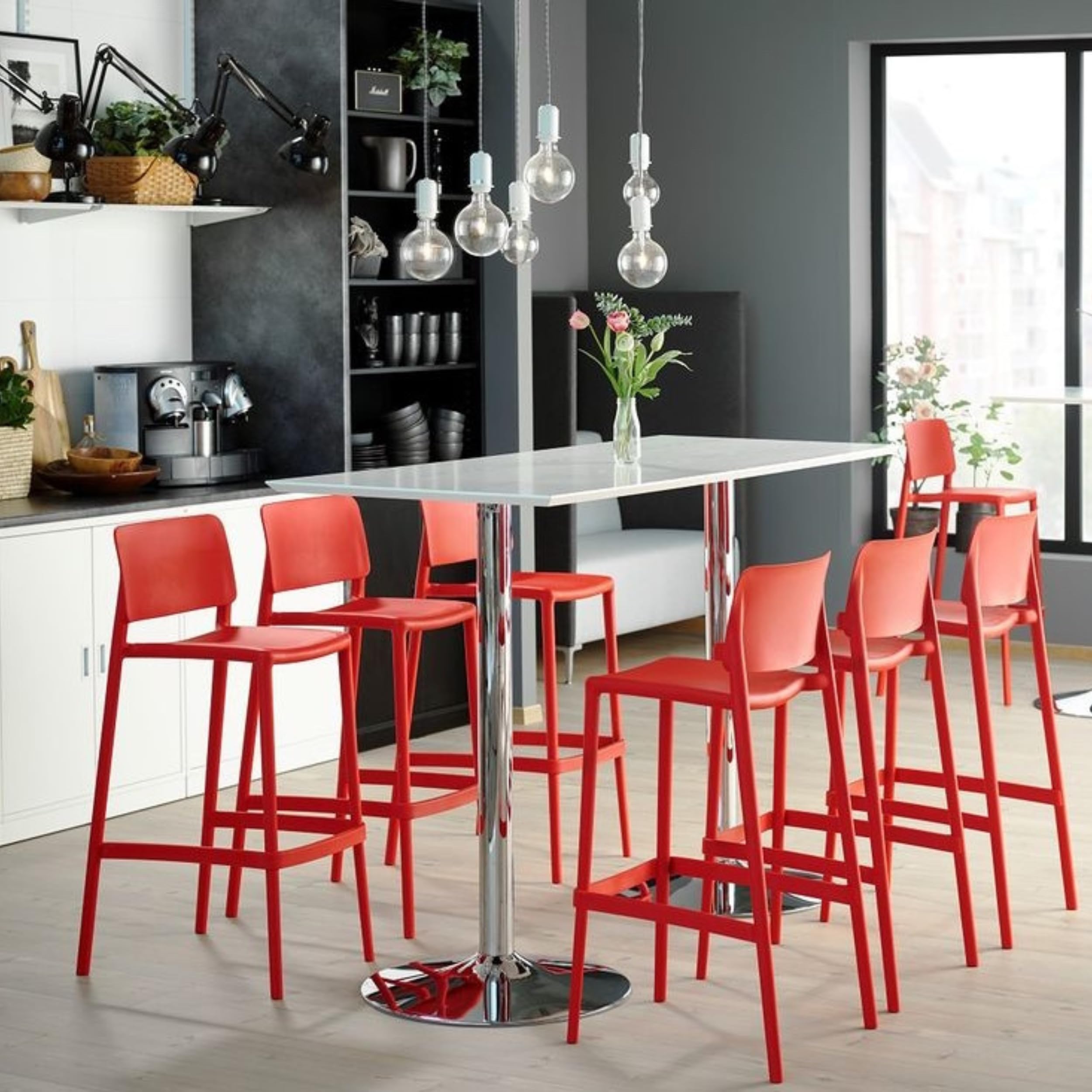 PAPATYA 4er-Set Barstuhl Joy-S I Designbarstuhl mit Einer Belastbarkeit von 200 kg (Rot)