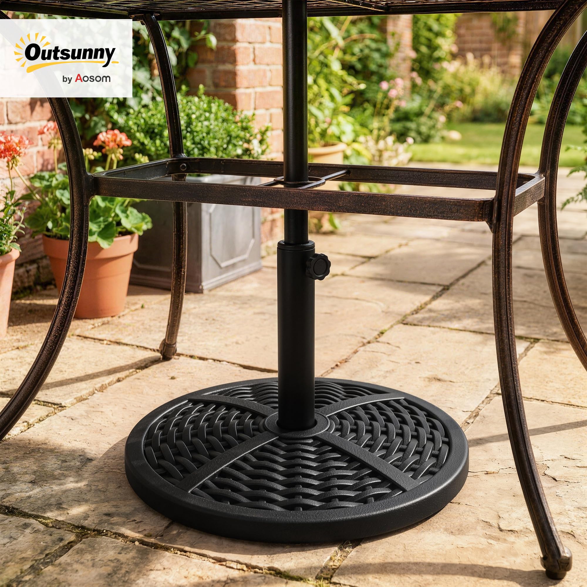 Outsunny Base de Sombrilla Redonda para Poste Ø38/48 mm 9,5 kg Negro | Soporte para Parasol, con Peso de Cemento