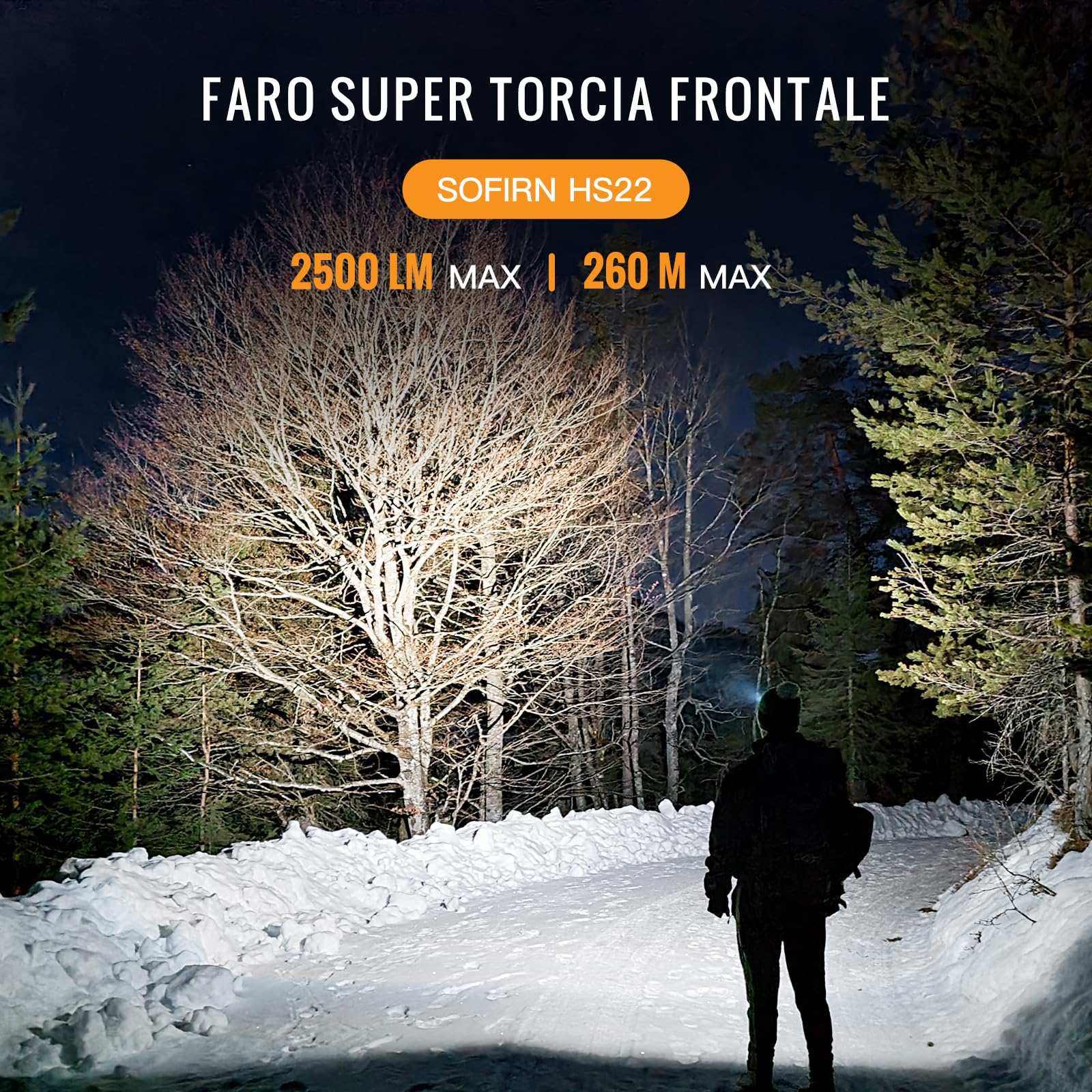 SOFIRN HS22 Torcia Frontale Led Ricaricabile, 2700K–6500K, 2500LM, Fascio Concentrato e Diffuso, Type-C, IPX6, Lampada Frontalee con 7 Modalità, Ideale per Campeggio, Passeggiate con il Cane, Sport