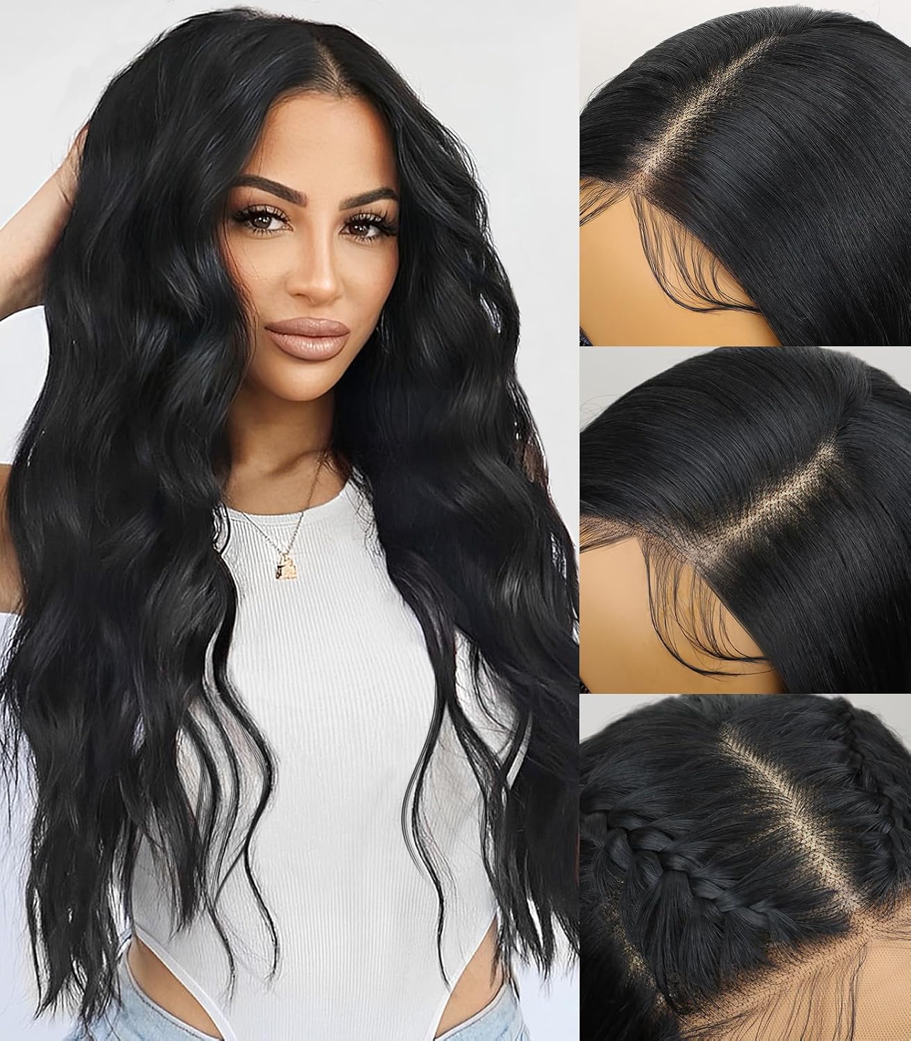 Black Synthetic Lace Front Wig 13×4 HD Lace Glueless Wigs for Woman Pre Plucked Hairline Long Wave Free Part Wig with Baby Hairs 26 Inches Beginner Friendly