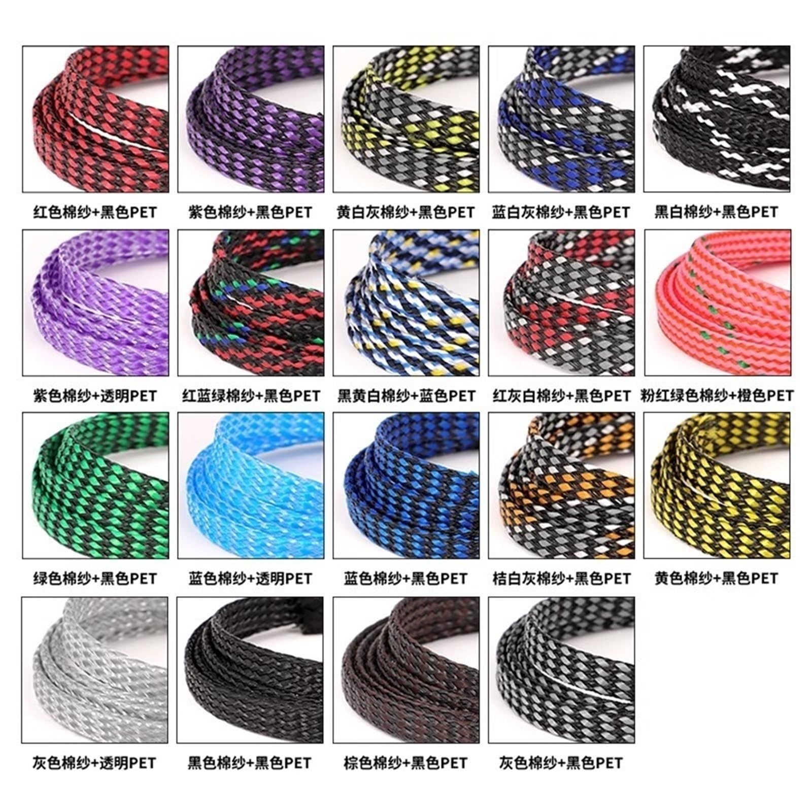 Guaina Cavi Manicotto for cavo Maglia di cotone PP/PET/Nylon Manicotti morbidi antiurto Guaina espandibile isolata da 4-12 mm(C,12mm 15meter)