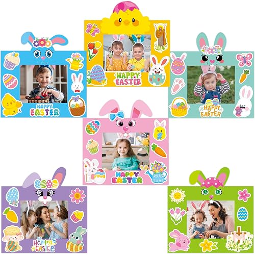 CANIFORTUNE 30 Pack Easter Photo Frame Craft Kits Easter Bunny Picture Frame Craft Kits Spring Easter Decoration Classroom Party Activity